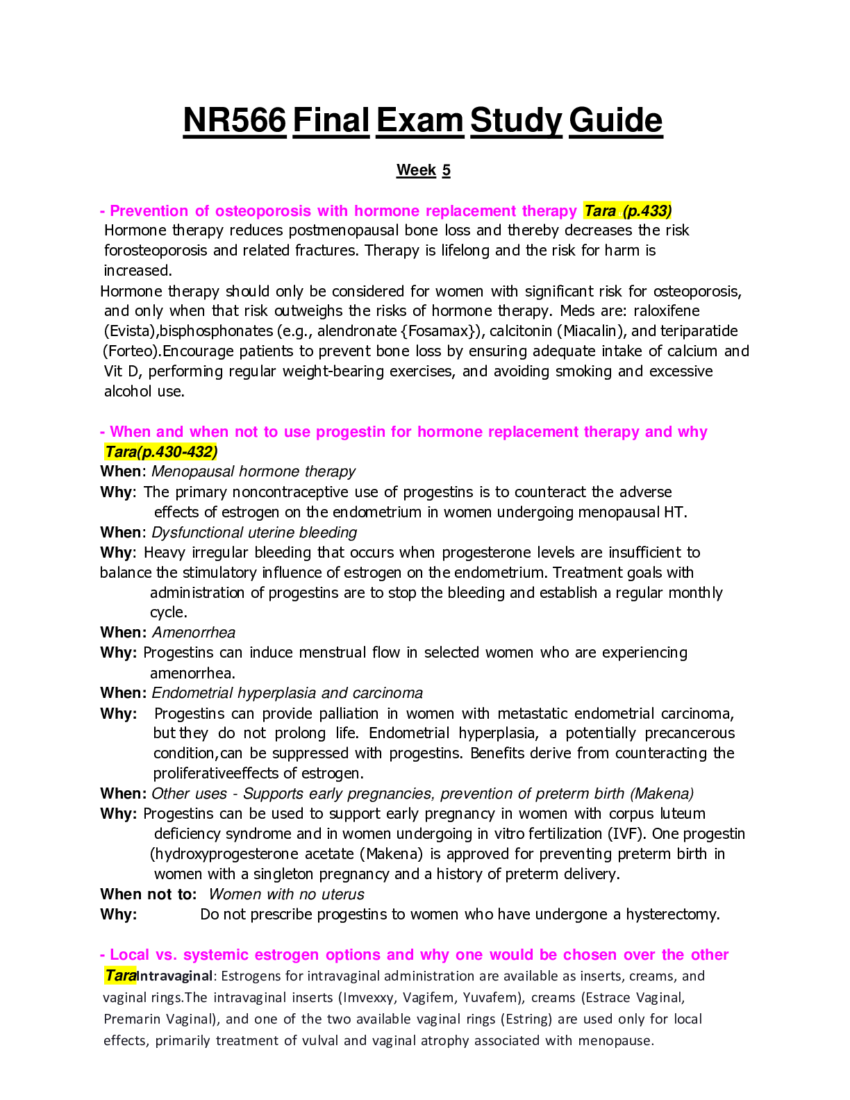 NR566 Final Exam Complete Study Guide latest 2022/2023 (Approved